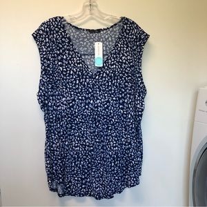 PAPERMOON Trucker Split Neck Textured Knit Top  3X | Navy